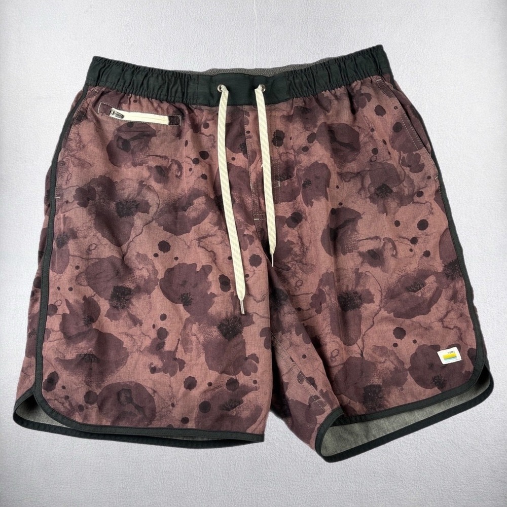 Vuori Board Shorts Mens Large Mauve Floral Lumen Print Elastic Waist Active Swim